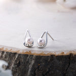 Load image into Gallery viewer, 925 sterling silver Pearl Stud Earrings, Silver Pearl Studs, Pearl Jewelry, June Birthstone, Pearl Bridesmaid Jewelry, Pearl Wedding Earrings, White Pearl Studs Earrings
