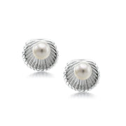 925 Sterling Silver Pearl Studs, Scallop Seashell Pearl Studs Earrings, Scallop Studs For Women, Summer Pearl Studs, Scallop Pearl Earrings, Shell Stud Earrings