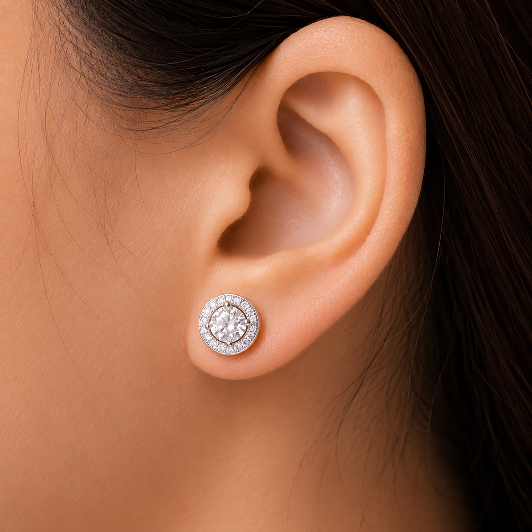 925 Sterling Silver Halo Studs, CZ Stud Earrings, CZ Studs for Girlfriend, Solitaire Stud Earrings, Sparkly Stud Earrings, Silver Halo Studs