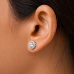 Load image into Gallery viewer, 925 Sterling Silver Halo Studs, CZ Stud Earrings, CZ Studs for Girlfriend, Solitaire Stud Earrings, Sparkly Stud Earrings, Silver Halo Studs