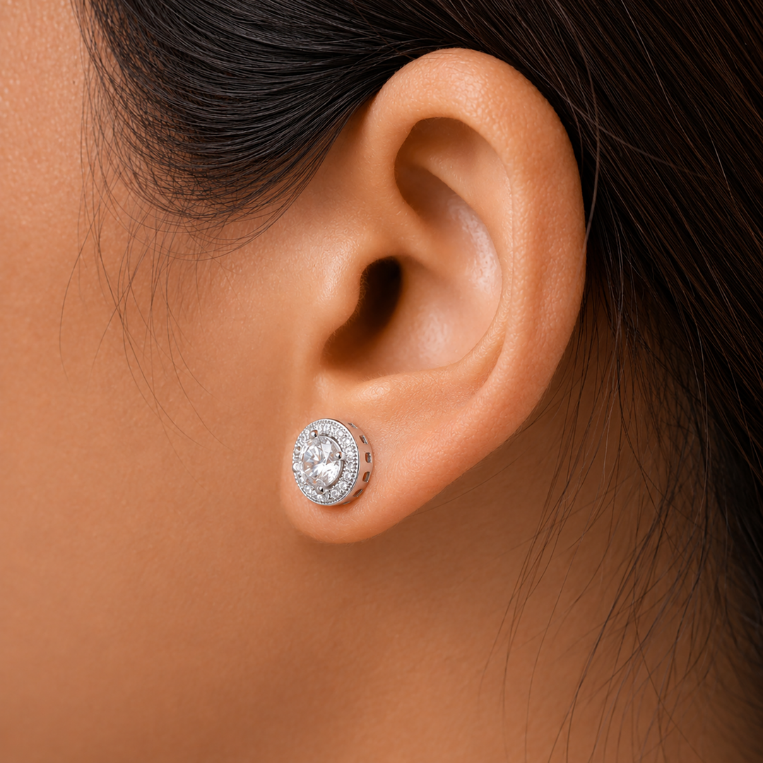 925 Sterling Silver Halo Studs, CZ Stud Earrings, CZ Studs for Girlfriend, Solitaire Stud Earrings, Sparkly Stud Earrings, Silver Halo Studs