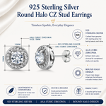 Load image into Gallery viewer, 925 Sterling Silver Halo Studs, CZ Stud Earrings, CZ Studs for Girlfriend, Solitaire Stud Earrings, Sparkly Stud Earrings, Silver Halo Studs