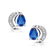 925 Sterling Silver Simulated Sapphire Earrings, Solid Silver CZ Studs Earrings, Simulated Sapphire Studs, September Birthstone Studs, Tear Drop Simulated Sapphire Studs Earrings