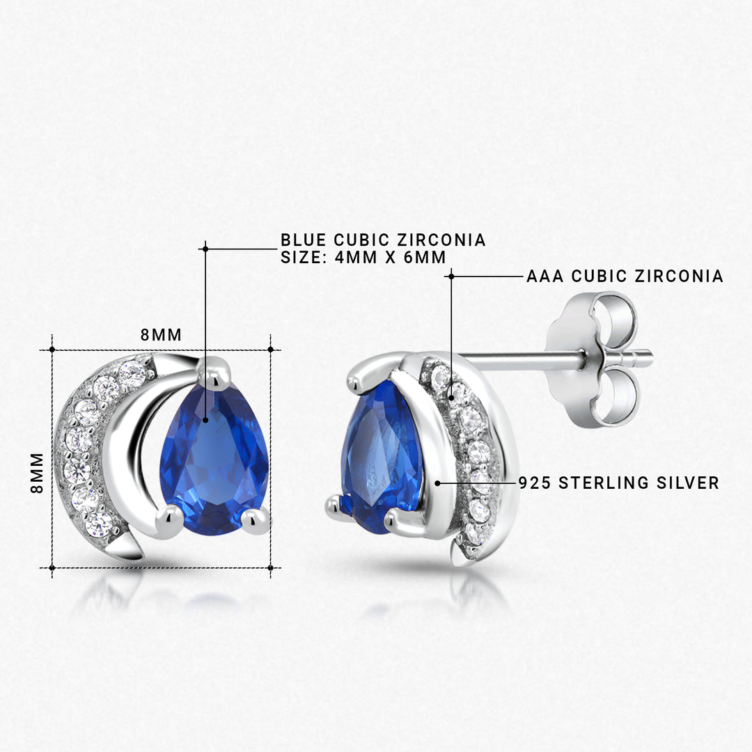 925 Sterling Silver Simulated Sapphire Earrings, Solid Silver CZ Studs Earrings, Simulated Sapphire Studs, September Birthstone Studs, Tear Drop Simulated Sapphire Studs Earrings
