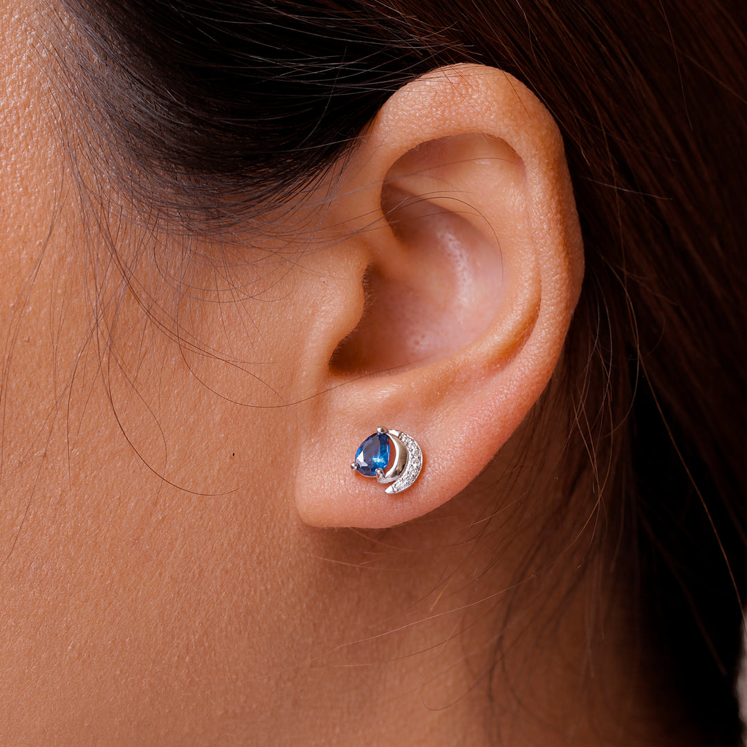 925 Sterling Silver Simulated Sapphire Earrings, Solid Silver CZ Studs Earrings, Simulated Sapphire Studs, September Birthstone Studs, Tear Drop Simulated Sapphire Studs Earrings
