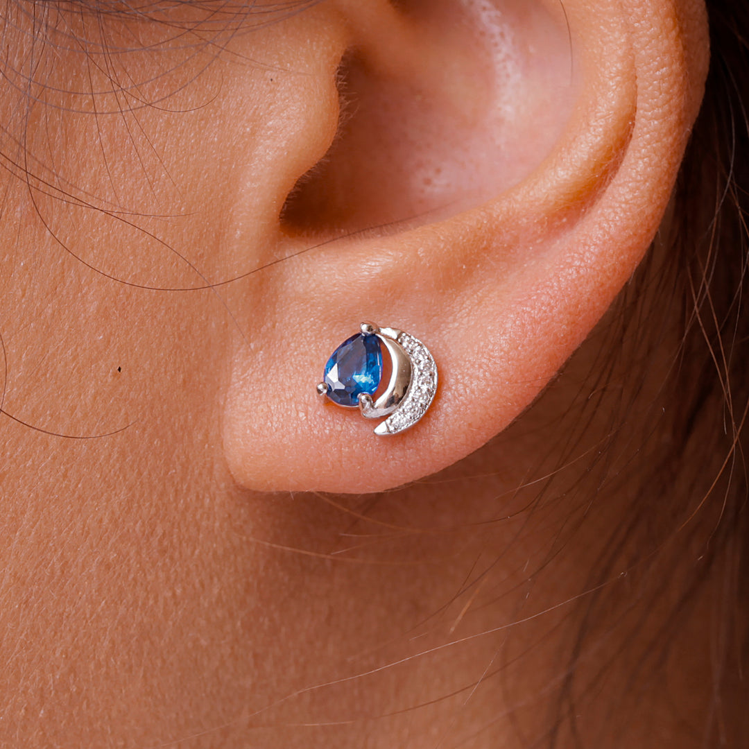 925 Sterling Silver Simulated Sapphire Earrings, Solid Silver CZ Studs Earrings, Simulated Sapphire Studs, September Birthstone Studs, Tear Drop Simulated Sapphire Studs Earrings