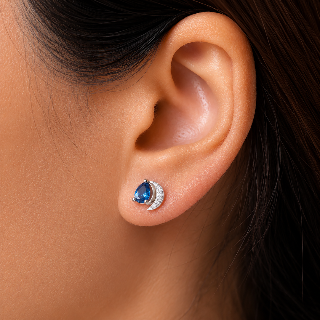 925 Sterling Silver Simulated Sapphire Earrings, Solid Silver CZ Studs Earrings, Simulated Sapphire Studs, September Birthstone Studs, Tear Drop Simulated Sapphire Studs Earrings