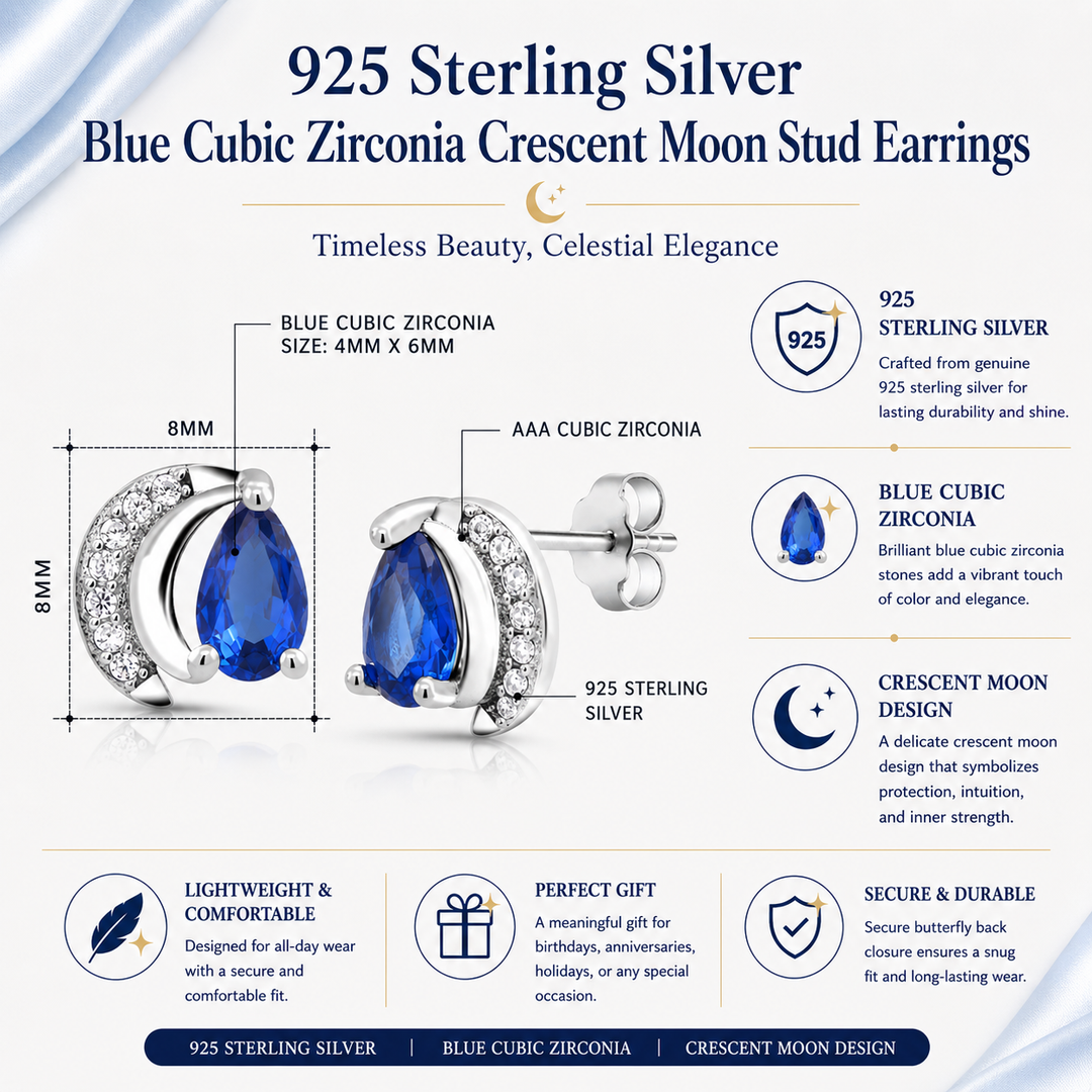 925 Sterling Silver Simulated Sapphire Earrings, Solid Silver CZ Studs Earrings, Simulated Sapphire Studs, September Birthstone Studs, Tear Drop Simulated Sapphire Studs Earrings