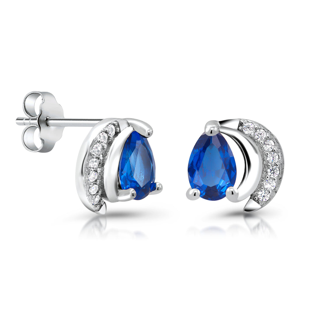925 Sterling Silver Simulated Sapphire Earrings, Solid Silver CZ Studs Earrings, Simulated Sapphire Studs, September Birthstone Studs, Tear Drop Simulated Sapphire Studs Earrings