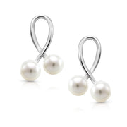 925 Sterling Silver Pearl Ribbon Earrings, Silver Pearl Studs, Pearl Jewelry, June Birthstone, Bridesmaid Jewelry, Pearl stud Earrings, Awareness Ribbon Studs, Pearl Jewelry for Gift