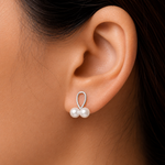 Load image into Gallery viewer, 925 Sterling Silver Pearl Ribbon Earrings, Silver Pearl Studs, Pearl Jewelry, June Birthstone, Bridesmaid Jewelry, Pearl stud Earrings, Awareness Ribbon Studs, Pearl Jewelry for Gift