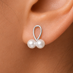 Load image into Gallery viewer, 925 Sterling Silver Pearl Ribbon Earrings, Silver Pearl Studs, Pearl Jewelry, June Birthstone, Bridesmaid Jewelry, Pearl stud Earrings, Awareness Ribbon Studs, Pearl Jewelry for Gift