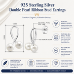 Load image into Gallery viewer, 925 Sterling Silver Pearl Ribbon Earrings, Silver Pearl Studs, Pearl Jewelry, June Birthstone, Bridesmaid Jewelry, Pearl stud Earrings, Awareness Ribbon Studs, Pearl Jewelry for Gift