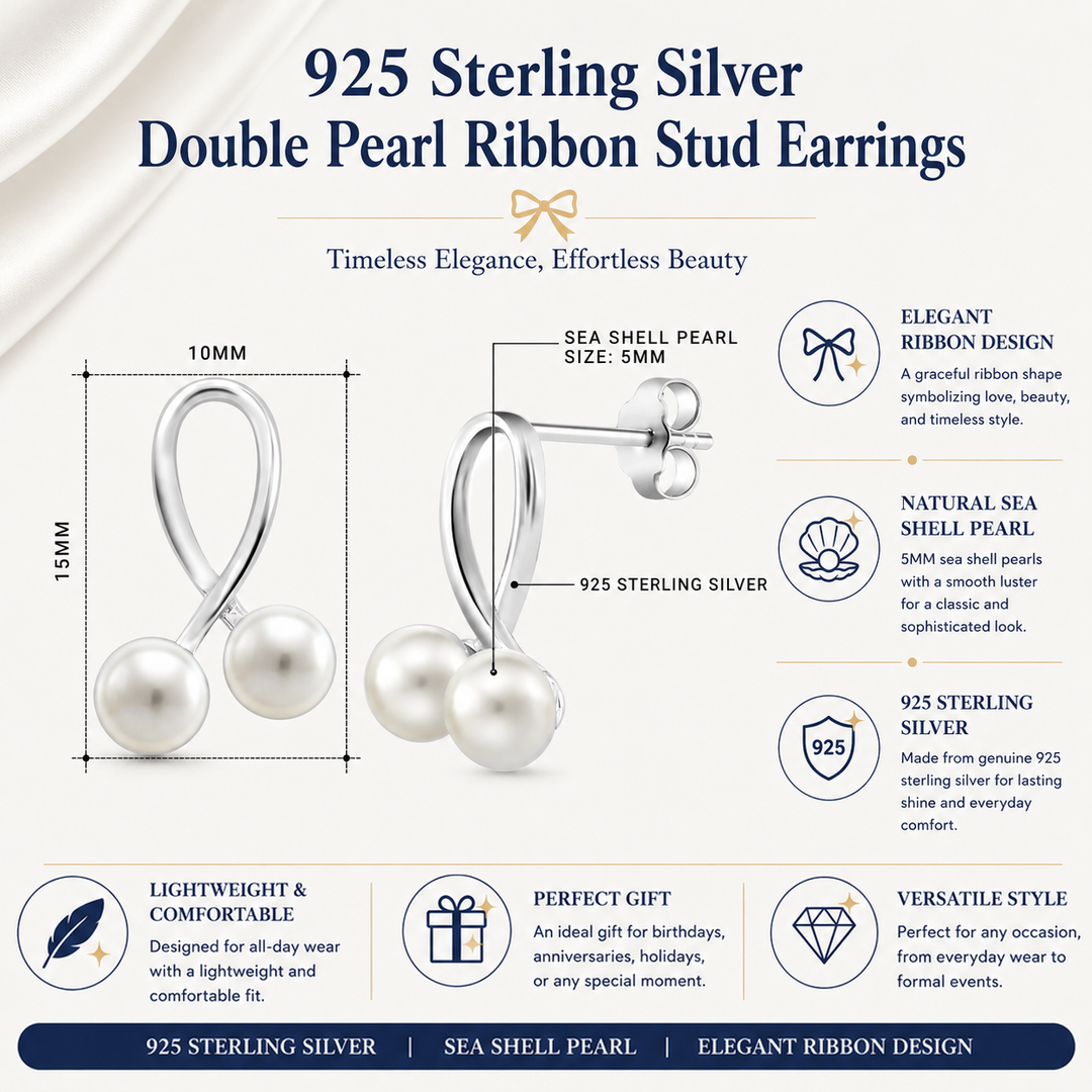 925 Sterling Silver Pearl Ribbon Earrings, Silver Pearl Studs, Pearl Jewelry, June Birthstone, Bridesmaid Jewelry, Pearl stud Earrings, Awareness Ribbon Studs, Pearl Jewelry for Gift