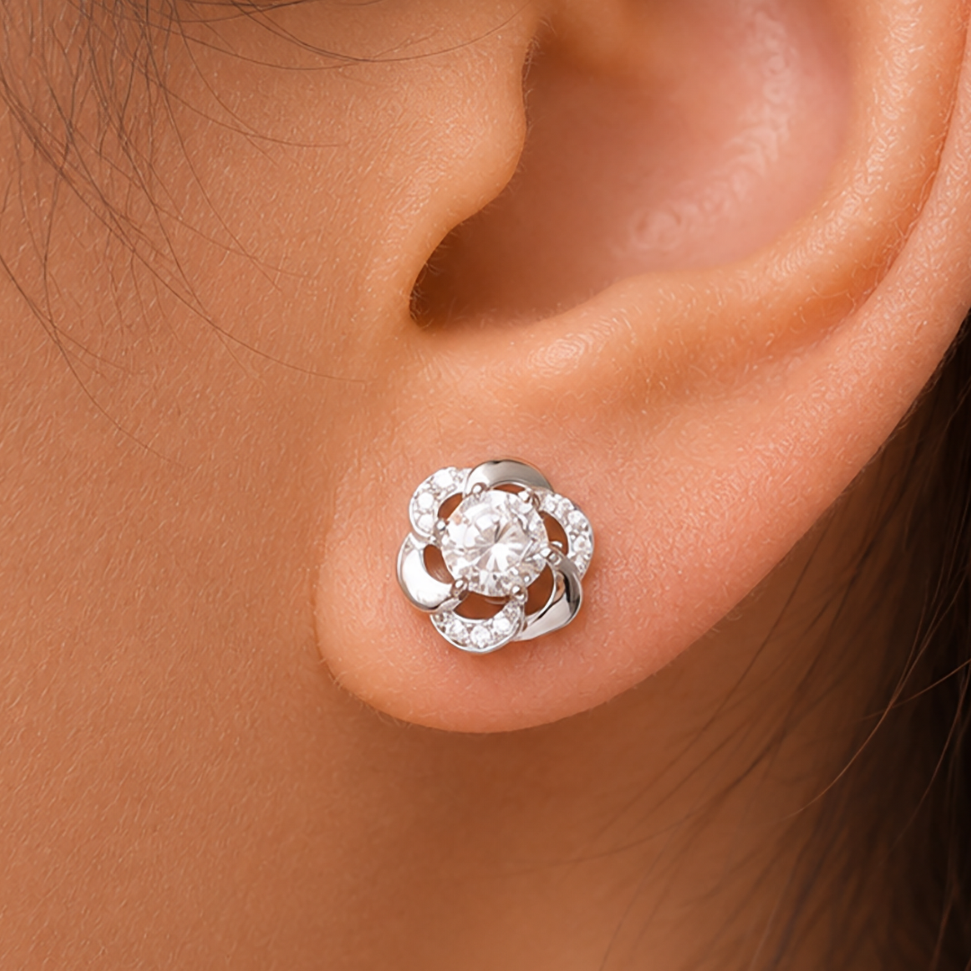925 Sterling Silver CZ Stud Earrings, CZ Flower Stud Earrings, CZ Studs for Women, Sparkly Flower Shaped Stud Earrings, Perfect For Any Occasion