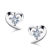 925 Sterling Silver Round Cubic Zirconia Stud Earrings, Round CZ Heart Stud Earrings, Hypoallergenic Heart Studs, Perfect For Any Occasion