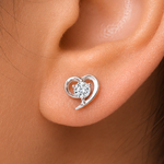 Load image into Gallery viewer, 925 Sterling Silver Round Cubic Zirconia Stud Earrings, Round CZ Heart Stud Earrings, Hypoallergenic Heart Studs, Perfect For Any Occasion