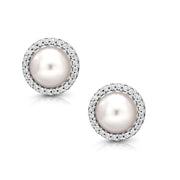 925 Sterling Silver Freshwater Pearl And Cz Studs, Halo Pearl Studs, Pearl Studs, Hypoallergenic Pearl Stud Earrings, June Birthstone Studs