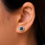 Load image into Gallery viewer, 925 Sterling Silver Simulated Agate Halo Studs, Green Agate Stud Earrings, Hypoallergenic Halo Stud Earrings, Simulated Green Agate Halo Stud Earrings