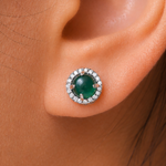 Load image into Gallery viewer, 925 Sterling Silver Simulated Agate Halo Studs, Green Agate Stud Earrings, Hypoallergenic Halo Stud Earrings, Simulated Green Agate Halo Stud Earrings