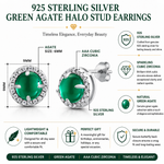 Load image into Gallery viewer, 925 Sterling Silver Simulated Agate Halo Studs, Green Agate Stud Earrings, Hypoallergenic Halo Stud Earrings, Simulated Green Agate Halo Stud Earrings