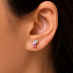 Load image into Gallery viewer, 925 Sterling Silver Cubic Zirconia Leaf Design Earrings, Silver Studs Earrings, Red CZ Pave Studs, Pave Studs for Gift, Hypoallergenic Stud Earrings