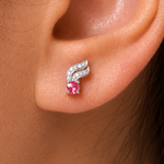 Load image into Gallery viewer, 925 Sterling Silver Cubic Zirconia Leaf Design Earrings, Silver Studs Earrings, Red CZ Pave Studs, Pave Studs for Gift, Hypoallergenic Stud Earrings