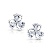 925 Sterling Silver Pear Shape Cubic Zirconia Flower Stud Earrings, Silver Pear shape Studs, CZ Studs Earrrings, Hypoallergenic Flower Stud Earrings, Perfect For Any Occasion
