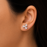 Load image into Gallery viewer, 925 Sterling Silver Pear Shape Cubic Zirconia Flower Stud Earrings, Silver Pear shape Studs, CZ Studs Earrrings, Hypoallergenic Flower Stud Earrings, Perfect For Any Occasion