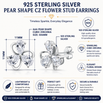Load image into Gallery viewer, 925 Sterling Silver Pear Shape Cubic Zirconia Flower Stud Earrings, Silver Pear shape Studs, CZ Studs Earrrings, Hypoallergenic Flower Stud Earrings, Perfect For Any Occasion