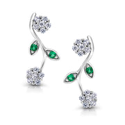 925 Sterling Silver Cz Flower Earring, Flower Design Earrings, White and Green Cz Flower Earrings, CZ Flower Earrings, Hypoallergenic Stud Earrings