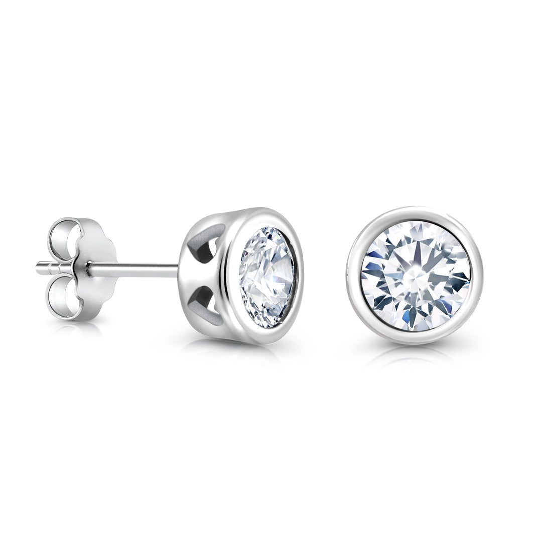 925 Sterling Silver Cubic Zirconia Bezel-Set Earrings, CZ Silver Bezel Studs Earrings,&nbsp; Bezel Earrings For Gift, Hypoallergenic Bezel Studs, Classic Bezel Stud Earrings