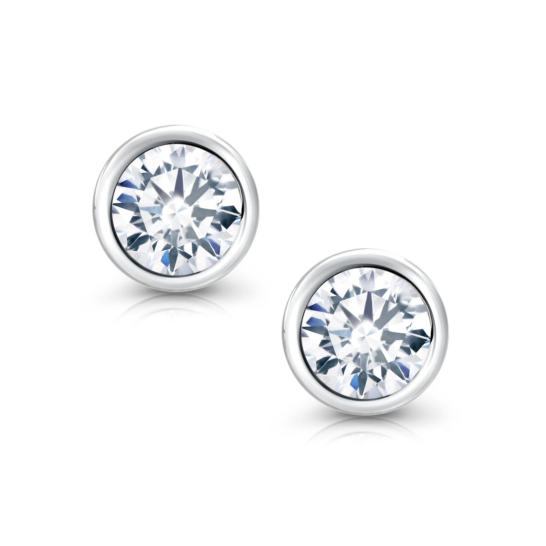 925 Sterling Silver Cubic Zirconia Bezel-Set Earrings, CZ Silver Bezel Studs Earrings,&nbsp; Bezel Earrings For Gift, Hypoallergenic Bezel Studs, Classic Bezel Stud Earrings