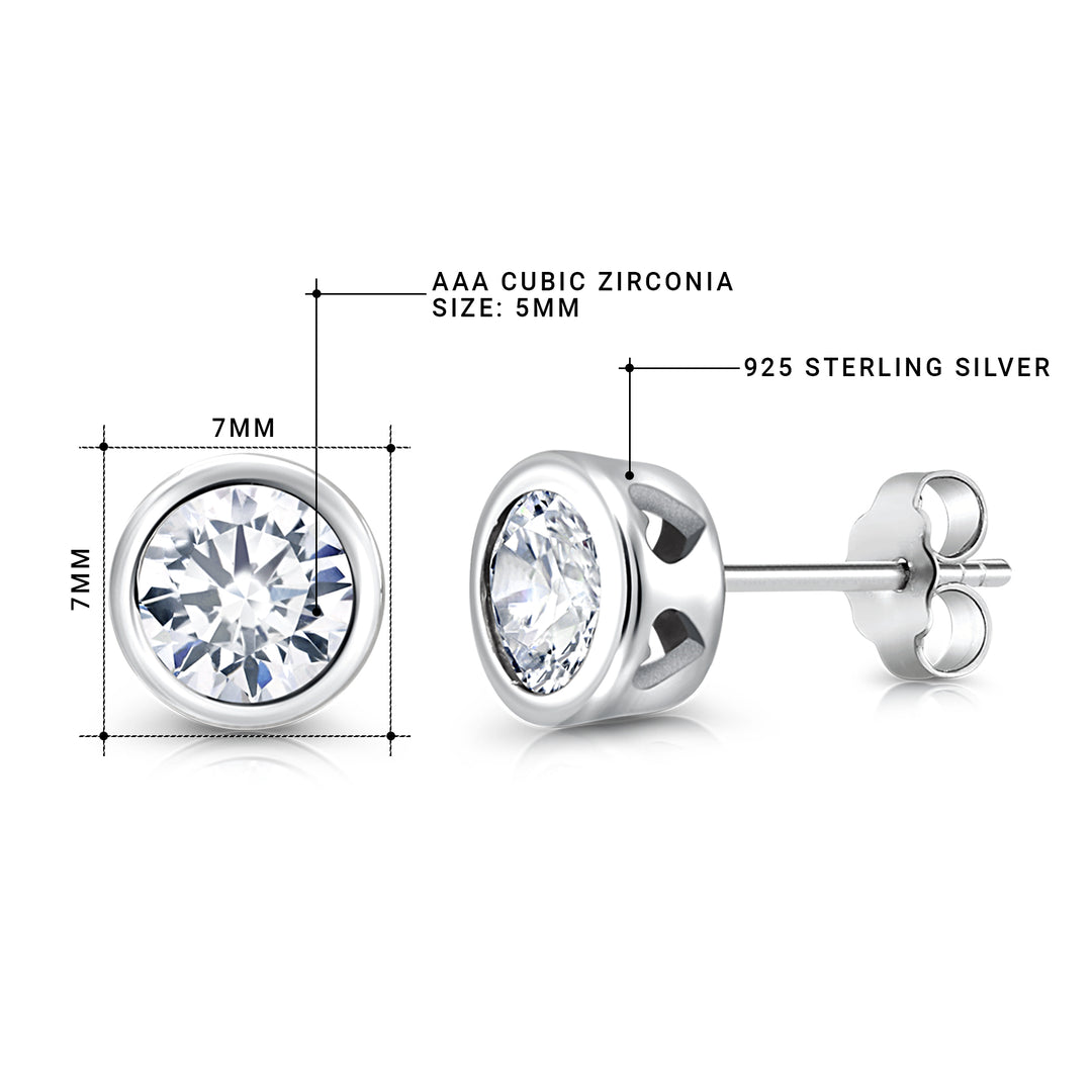 925 Sterling Silver Cubic Zirconia Bezel-Set Earrings, CZ Silver Bezel Studs Earrings,&nbsp; Bezel Earrings For Gift, Hypoallergenic Bezel Studs, Classic Bezel Stud Earrings