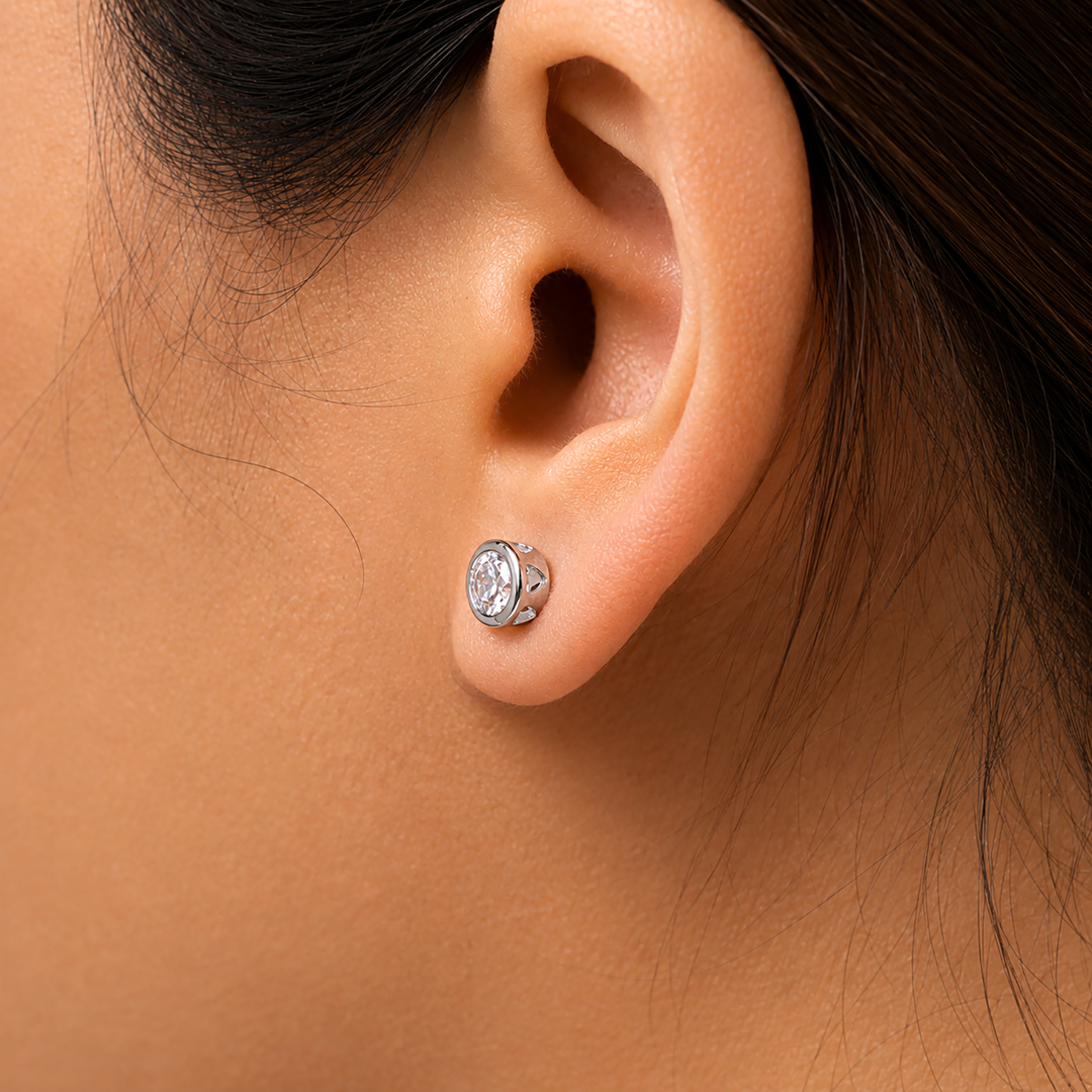 925 Sterling Silver Cubic Zirconia Bezel-Set Earrings, CZ Silver Bezel Studs Earrings,&nbsp; Bezel Earrings For Gift, Hypoallergenic Bezel Studs, Classic Bezel Stud Earrings