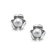 925 Sterling Silver Pearl Bud Studs, Flower Bud Earrings, White Pearl Flower Bud Studs, Round Pearl Stud, Hypoallergenic Stud Earrings, Classic Stud Earrings