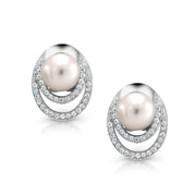 925 Sterling Silver Swirl Pearl And Cz Studs, Silver Swirl Pearl Stud Earrings, Pearl Jewelry, Hypoallergenic Pearl Stud Earrings, Classic Studs