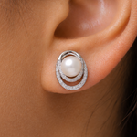 Load image into Gallery viewer, 925 Sterling Silver Swirl Pearl And Cz Studs, Silver Swirl Pearl Stud Earrings, Pearl Jewelry, Hypoallergenic Pearl Stud Earrings, Classic Studs