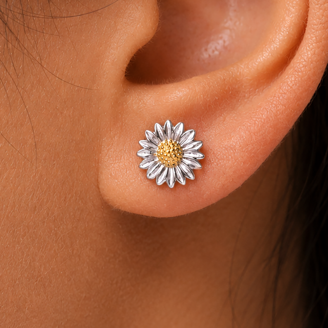 925 Sterling Silver Sunflower Studs Earring, Sunflower CZ Studs, Daisy Flower Studs, Silver Daisy Flower Charm Stud Earrings, Hypoallergenic Daisy Jewelry, Classic Flower Studs