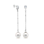 Load image into Gallery viewer, 925 Sterling Silver Pearl Earrings, Pearl Dangle Earring, Pearl Drop Earrings, Linear Drop Earrings, small dangle earrings, Hypoallergenic Dangle Earrings
