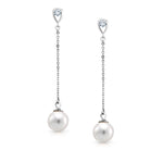 Load image into Gallery viewer, 925 Sterling Silver Pearl Earrings, Pearl Dangle Earring, Pearl Drop Earrings, Linear Drop Earrings, small dangle earrings, Hypoallergenic Dangle Earrings
