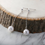 Load image into Gallery viewer, 925 Sterling Silver Pearl Earrings, Pearl Dangle Earring, Pearl Drop Earrings, Linear Drop Earrings, small dangle earrings, Hypoallergenic Dangle Earrings
