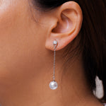 Load image into Gallery viewer, 925 Sterling Silver Pearl Earrings, Pearl Dangle Earring, Pearl Drop Earrings, Linear Drop Earrings, small dangle earrings, Hypoallergenic Dangle Earrings
