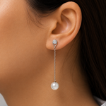 Load image into Gallery viewer, 925 Sterling Silver Pearl Earrings, Pearl Dangle Earring, Pearl Drop Earrings, Linear Drop Earrings, small dangle earrings, Hypoallergenic Dangle Earrings