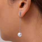 Load image into Gallery viewer, 925 Sterling Silver Pearl Earrings, Pearl Dangle Earring, Pearl Drop Earrings, Linear Drop Earrings, small dangle earrings, Hypoallergenic Dangle Earrings
