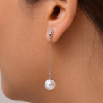 Load image into Gallery viewer, 925 Sterling Silver Pearl Earrings, Pearl Dangle Earring, Pearl Drop Earrings, Linear Drop Earrings, small dangle earrings, Hypoallergenic Dangle Earrings