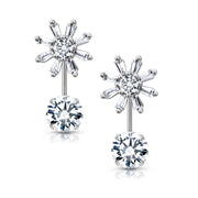 925 Sterling Silver Cubic Zirconia 2 in 1 Flower Design Stud Earrings, Double sided Studs Earrings, Hypoallergenic Flower Stud Earrings