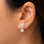 Load image into Gallery viewer, 925 Sterling Silver Cubic Zirconia 2 in 1 Flower Design Stud Earrings, Double sided Studs Earrings, Hypoallergenic Flower Stud Earrings