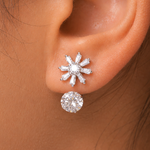 Load image into Gallery viewer, 925 Sterling Silver Cubic Zirconia 2 in 1 Flower Design Stud Earrings, Double sided Studs Earrings, Hypoallergenic Flower Stud Earrings