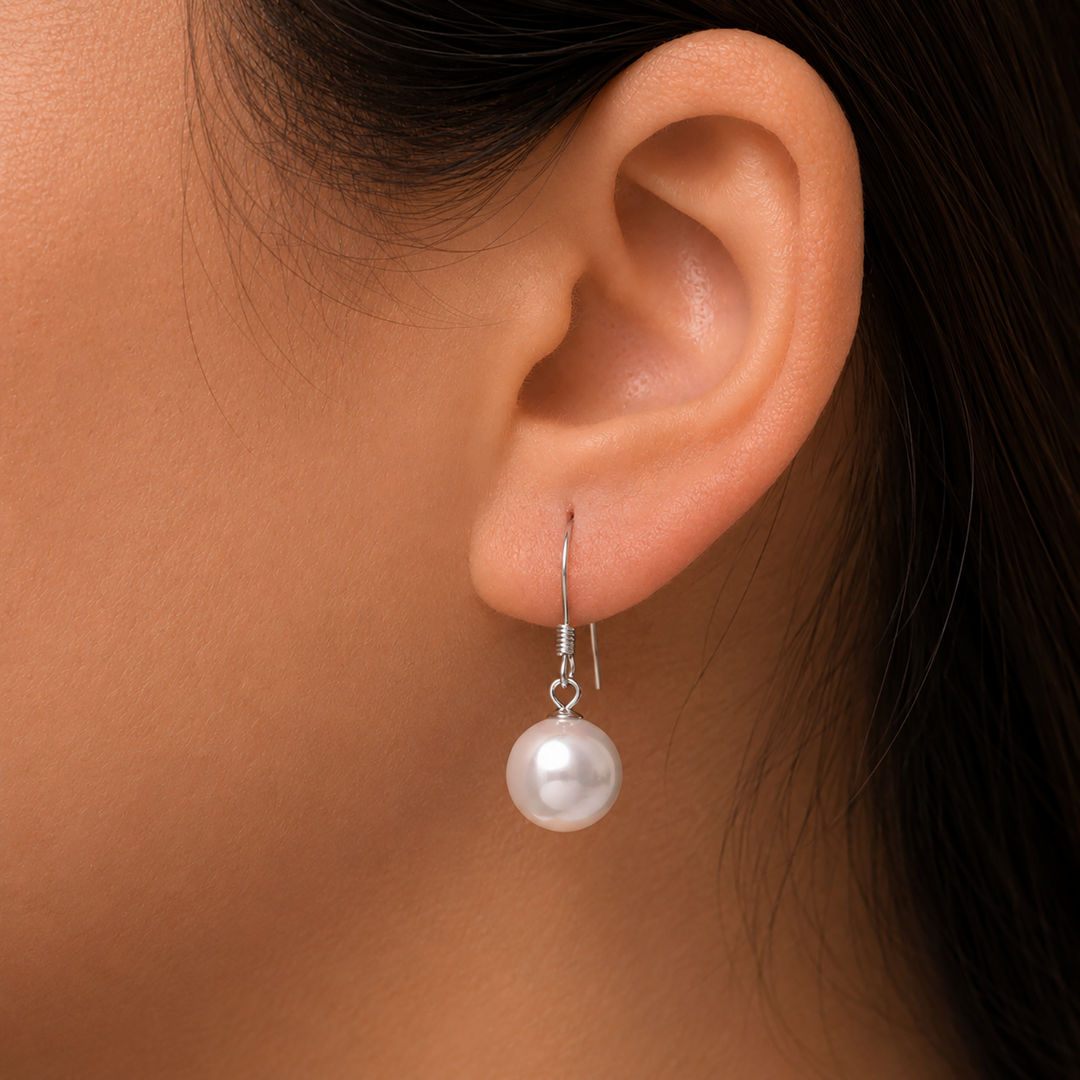925 Sterling Silver Round Pearl Dangle Earrings, Dangle Pearl Earrings, Drop Pearl Earrings, Classic Pearl Dangle Earrings, Hypoallergenic Dangle Earrings